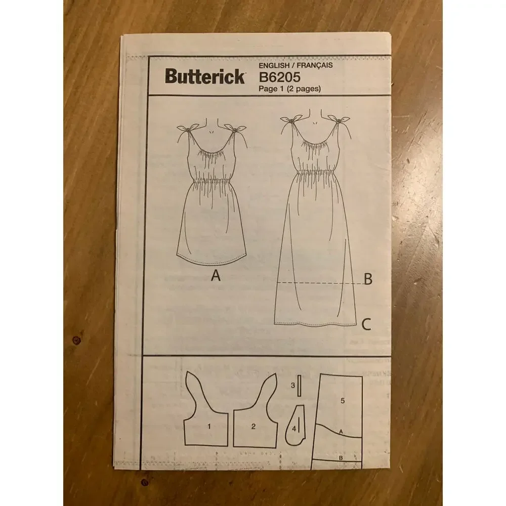 Butterick B6205 Pattern Fast & Easy Dress Tie Shoulder Size Lrg/Zlg/XXL
